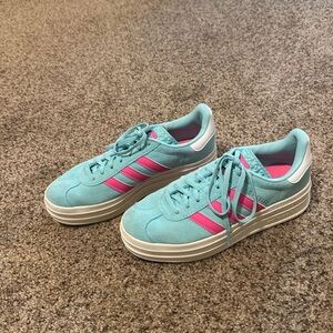 Adidas Gazelle Shoes - Flash Aqua / Lucid Pink / Cloud White - Women’s size 8